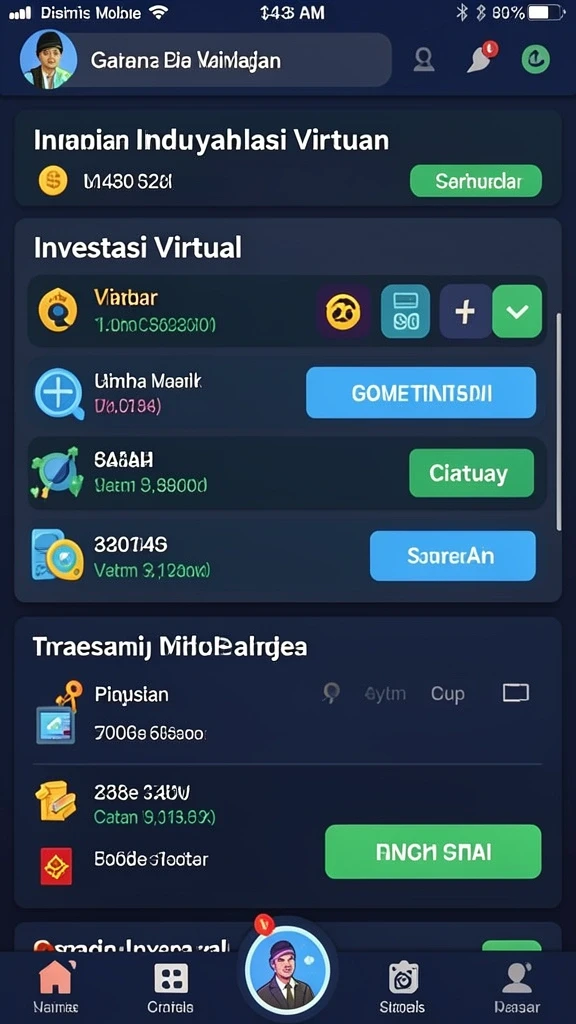 Tampilan interaktif karakter yang dapat disesuaikan.
